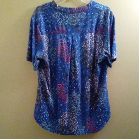 Womans 2XL Bulotus Vibrant Blue Graphic Short Sleeve Tunic Mandela Paisley Light - Picture 4 of 4